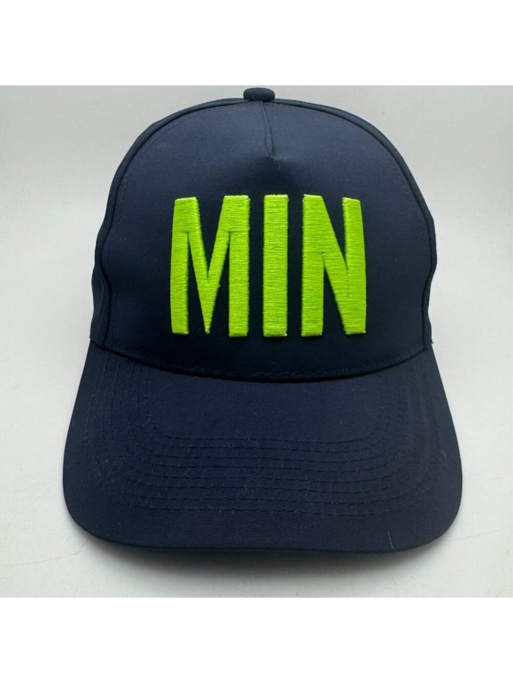 MIN Hat Cap Navy Blue Neon Green Embroidered Snapback Perforated Adjustable